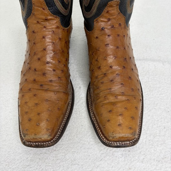 Justin Mens Full Quill Ostrich Western Cowboy Boots Black Brown Square Toe 10.5B - Picture 6 of 13
